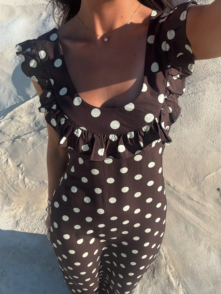 Luna Dress with Polka Dots – Brown/Yellow